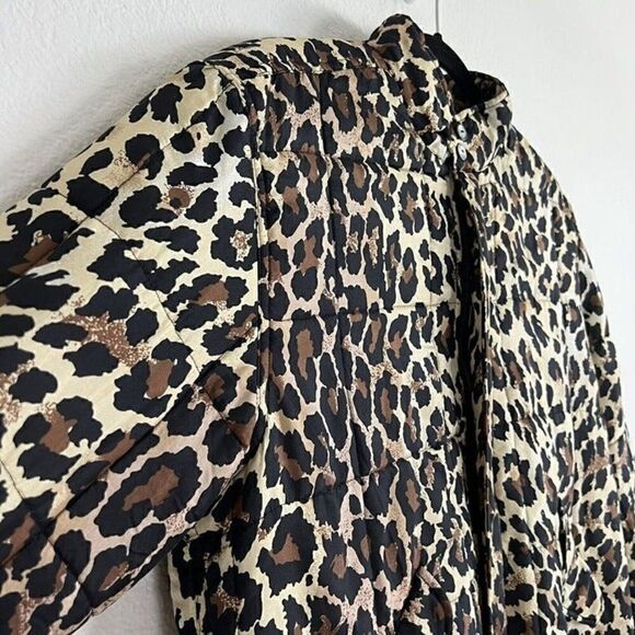 Clio Vintage 90s Womens 100% Silk Leopard Cheetah Print Bomber Puffer Jacket PL - Picture 11 of 12
